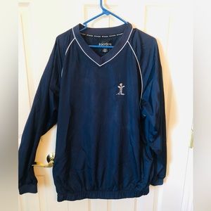 Footjoy size Large pull over V  Neck Golf Windbreaker  Solid Navy White Piping